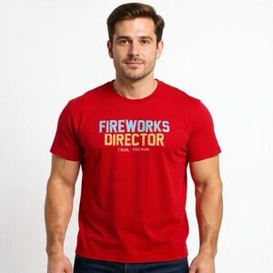 Funny “Fireworks Director I Run You Run” Red Graphic Tee Sz XL
